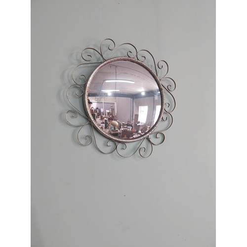 158 - Vintage brass framed convex wall mirror {41 cm Dia.}.