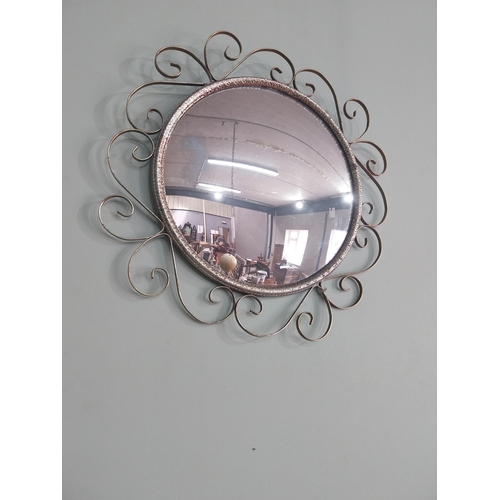 158 - Vintage brass framed convex wall mirror {41 cm Dia.}.