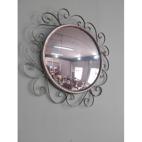 158 - Vintage brass framed convex wall mirror {41 cm Dia.}.