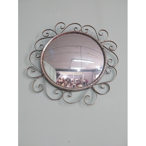 158 - Vintage brass framed convex wall mirror {41 cm Dia.}.