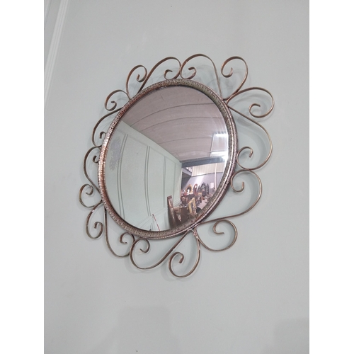 158 - Vintage brass framed convex wall mirror {41 cm Dia.}.