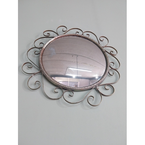 158 - Vintage brass framed convex wall mirror {41 cm Dia.}.