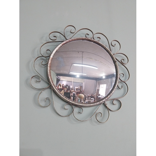 158 - Vintage brass framed convex wall mirror {41 cm Dia.}.