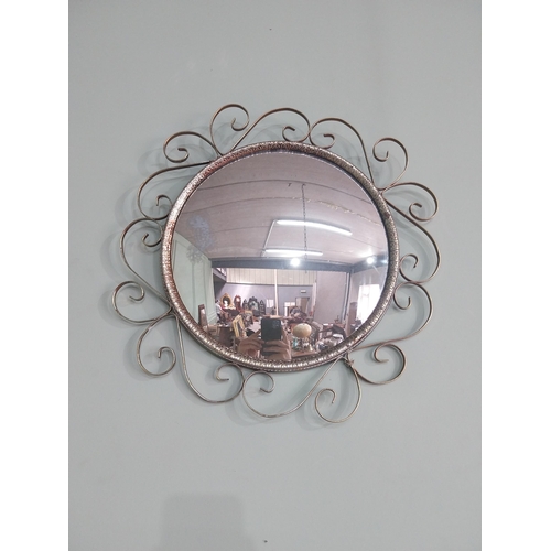 158 - Vintage brass framed convex wall mirror {41 cm Dia.}.