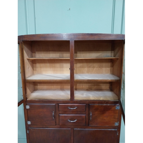 110 - 1950's oak veneer kitchen cabinet with two doors over four short drawers with two glazed doors 176cm... 