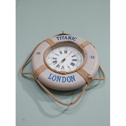 111 - Wall clock in form of Lifebuoy Titanic London. {48 cm Dia.}.