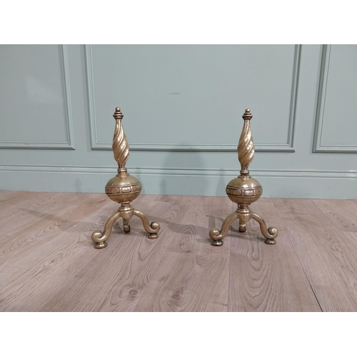 113 - Pair of 19th C. Brass fire dogs. {42 cm H x 21 cm W x 22 cm D}.