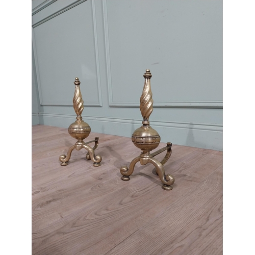 113 - Pair of 19th C. Brass fire dogs. {42 cm H x 21 cm W x 22 cm D}.