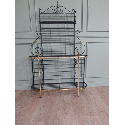 117 - French brass and metal Boulangerie rack with scroll detail. {188 cm H x 123 cm W x 40 cm D}.