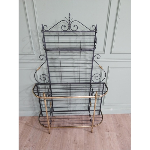 117 - French brass and metal Boulangerie rack with scroll detail. {188 cm H x 123 cm W x 40 cm D}.