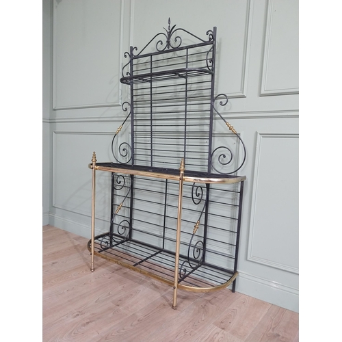 117 - French brass and metal Boulangerie rack with scroll detail. {188 cm H x 123 cm W x 40 cm D}.