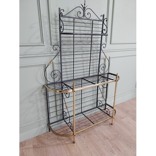 117 - French brass and metal Boulangerie rack with scroll detail. {188 cm H x 123 cm W x 40 cm D}.