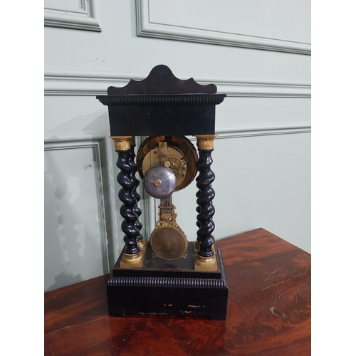 127 - 19th C. French rosewood and satinwood inlaid mantle clock supported by four barley twist columns. {4... 