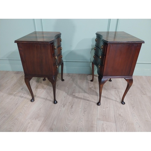 129 - Pair of good quality Edwardian mahogany bedside tables with three drawers raised on cabriole legs. {... 