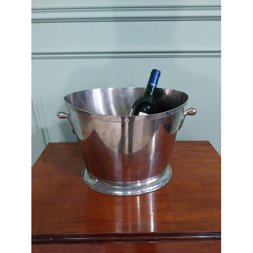 132 - Edwardian French silver plate wine cooler with banded top and knob handles. {24 cm H x 38 cm W x 24 ... 