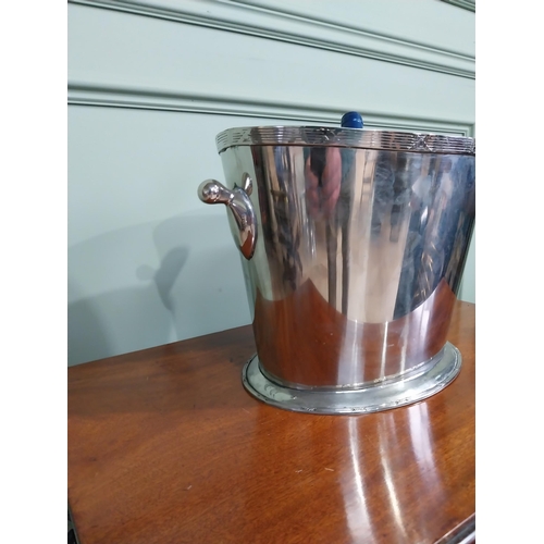 132 - Edwardian French silver plate wine cooler with banded top and knob handles. {24 cm H x 38 cm W x 24 ... 