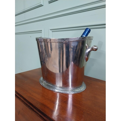 132 - Edwardian French silver plate wine cooler with banded top and knob handles. {24 cm H x 38 cm W x 24 ... 