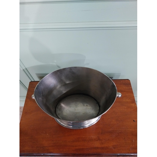 132 - Edwardian French silver plate wine cooler with banded top and knob handles. {24 cm H x 38 cm W x 24 ... 