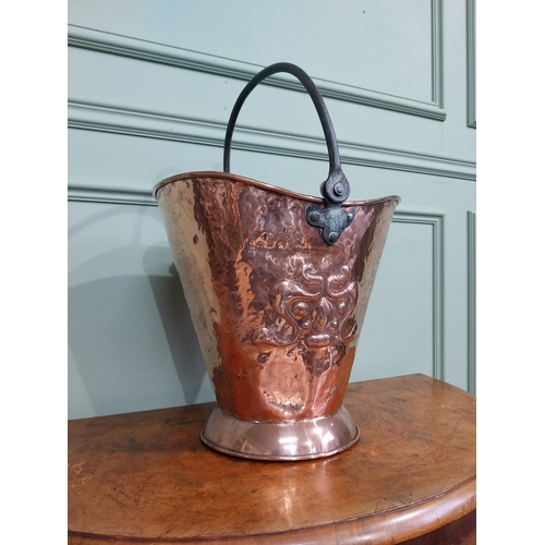 140 - Art Nouveau copper and metal  coal bucket with embossed floral detail. {50 cm  x 36 cm W x 32 cm D}.