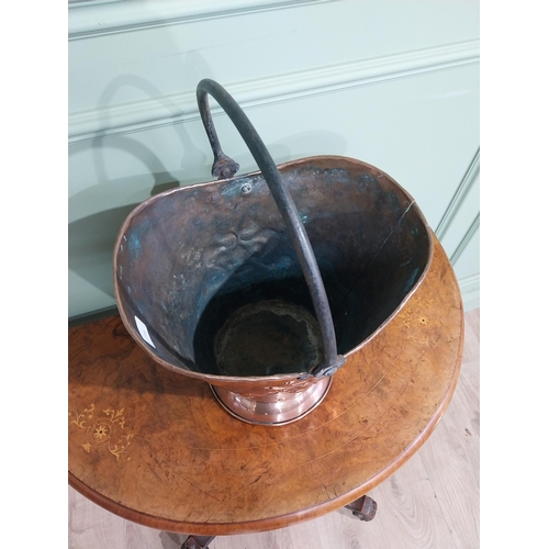 140 - Art Nouveau copper and metal  coal bucket with embossed floral detail. {50 cm  x 36 cm W x 32 cm D}.