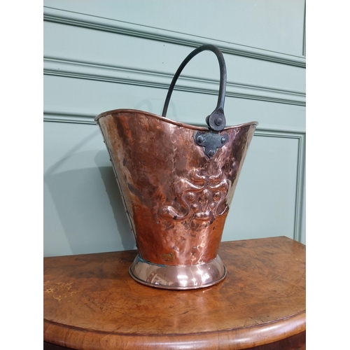 140 - Art Nouveau copper and metal  coal bucket with embossed floral detail. {50 cm  x 36 cm W x 32 cm D}.