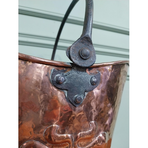 140 - Art Nouveau copper and metal  coal bucket with embossed floral detail. {50 cm  x 36 cm W x 32 cm D}.