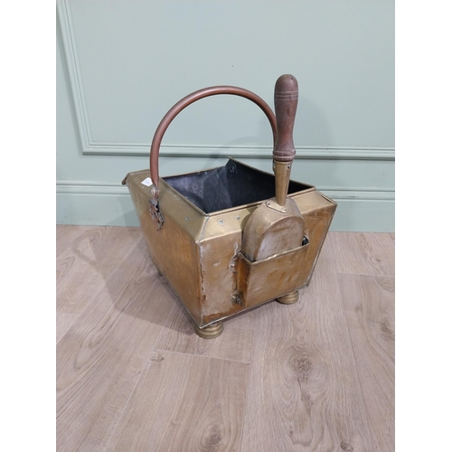 141 - 19th C. brass and copper coal scuttle with shovel. {44 cm H x 33 cm W x 40 cm D}.