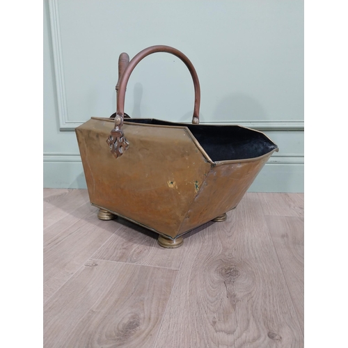 141 - 19th C. brass and copper coal scuttle with shovel. {44 cm H x 33 cm W x 40 cm D}.