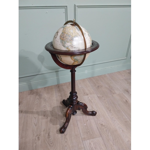 144 - Good quality world globe on mahogany stand. {98 cm H x 40 cm Dia.}.