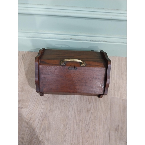 152 - Edwardian oak cutlery box with brass handle. {18 cm H x 29 cm W x 18 cm D}.