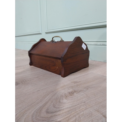 152 - Edwardian oak cutlery box with brass handle. {18 cm H x 29 cm W x 18 cm D}.