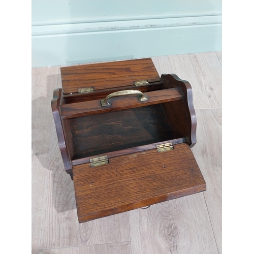 152 - Edwardian oak cutlery box with brass handle. {18 cm H x 29 cm W x 18 cm D}.