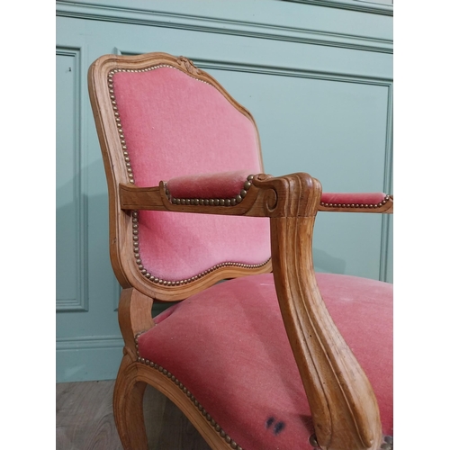 154 - Early 20th C. Pair of carved walnut and upholstered armchairs raised on cabriole legs. {85 cm H x 62... 