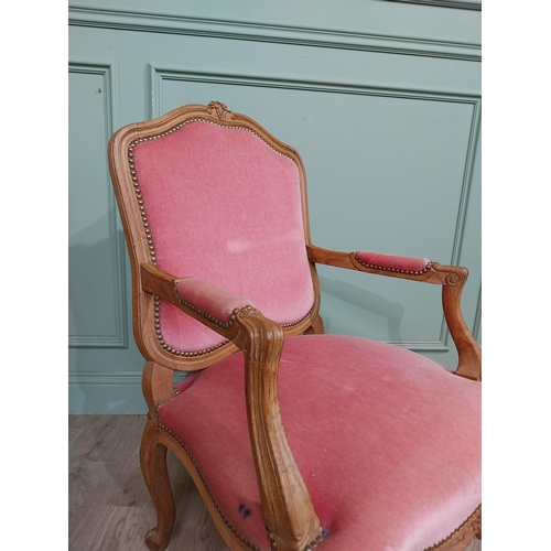 154 - Early 20th C. Pair of carved walnut and upholstered armchairs raised on cabriole legs. {85 cm H x 62... 