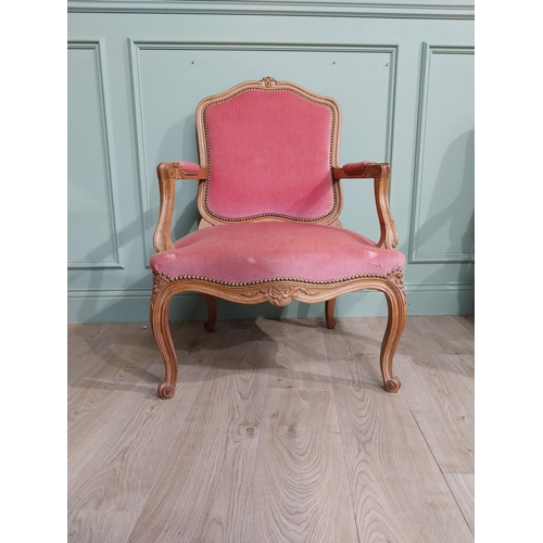 154 - Early 20th C. Pair of carved walnut and upholstered armchairs raised on cabriole legs. {85 cm H x 62... 