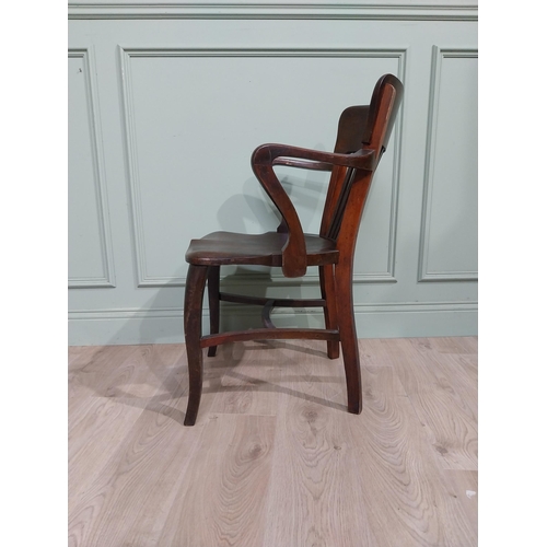 157 - Early 20th C. Mahogany office chair with slatted back, shaped arms on shaped legs. {84 cm H x 57 cm ... 