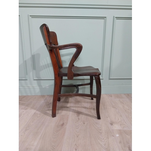 157 - Early 20th C. Mahogany office chair with slatted back, shaped arms on shaped legs. {84 cm H x 57 cm ... 