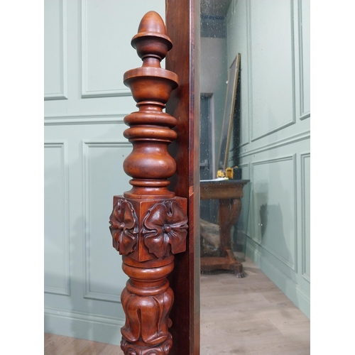 164 - William IV Mahogany cheval mirror with turned pillars and carved top. {155 cm H x 88 cm W x 58 cm D}... 