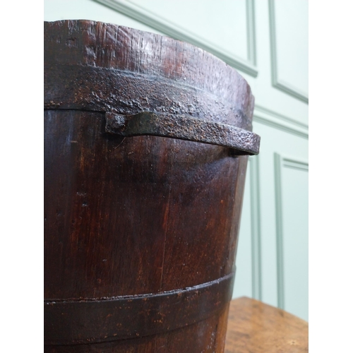 168 - 19th C. oak and metal bound log bucket with two handles. {30 cm H x 37 cm Dia.}.