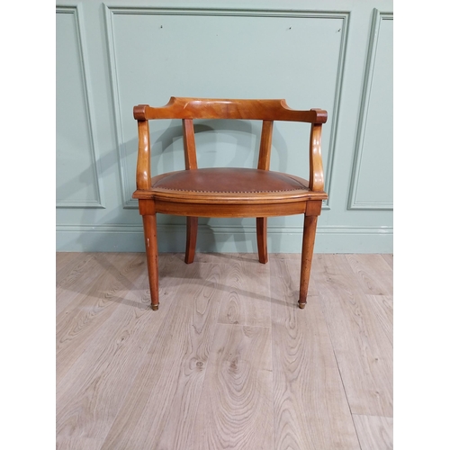 17 - Early 20th C. Walnut Captains chair with leather upholstered seat raised on tapered {70 cm H x 53 cm... 