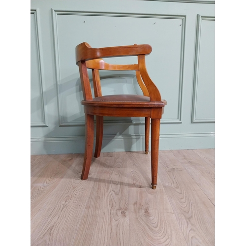 17 - Early 20th C. Walnut Captains chair with leather upholstered seat raised on tapered {70 cm H x 53 cm... 