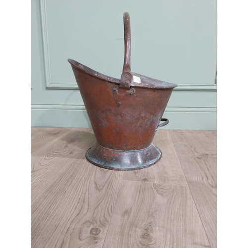 175 - 19th C. Copper coal helmet. {48 cm H x 38 cm W x 30 cm D}.