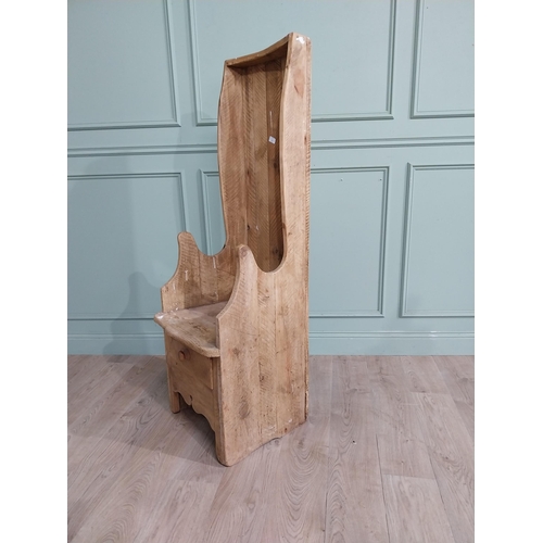 25 - Irish stripped pine porter�s chair with long drawer in frieze on square legs. {154 cm H x 51 cm W x ... 