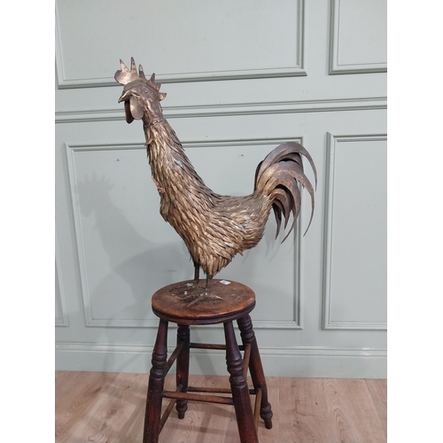 256 - Unusual brass folk art model of Rooster. {62 cm H x 63 cm W x 22 cm D}.