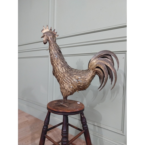 256 - Unusual brass folk art model of Rooster. {62 cm H x 63 cm W x 22 cm D}.