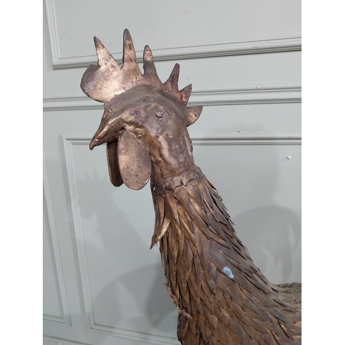 256 - Unusual brass folk art model of Rooster. {62 cm H x 63 cm W x 22 cm D}.