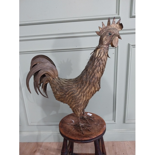 256 - Unusual brass folk art model of Rooster. {62 cm H x 63 cm W x 22 cm D}.