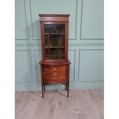 259 - Good quality Edwardian mahogany and satinwood display cabinet raised on tapered legs with single bow... 