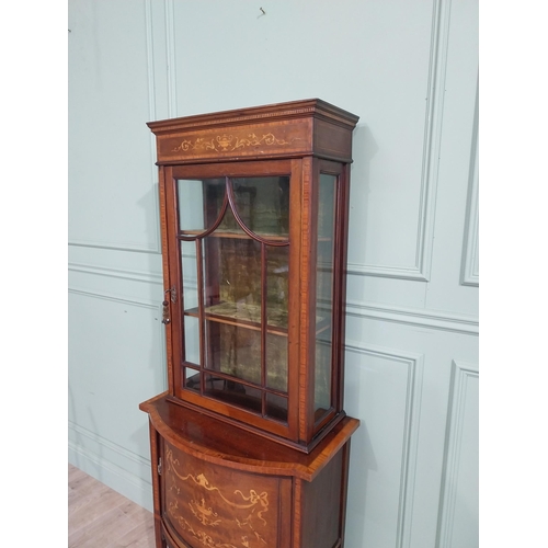 259 - Good quality Edwardian mahogany and satinwood display cabinet raised on tapered legs with single bow... 