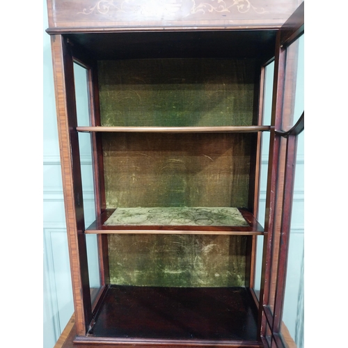 259 - Good quality Edwardian mahogany and satinwood display cabinet raised on tapered legs with single bow... 